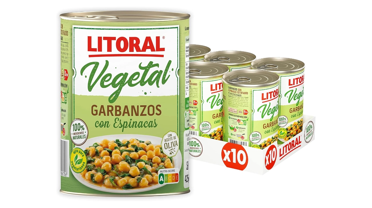 10 latas de Garbanzos con espinacas Litoral Vegetal