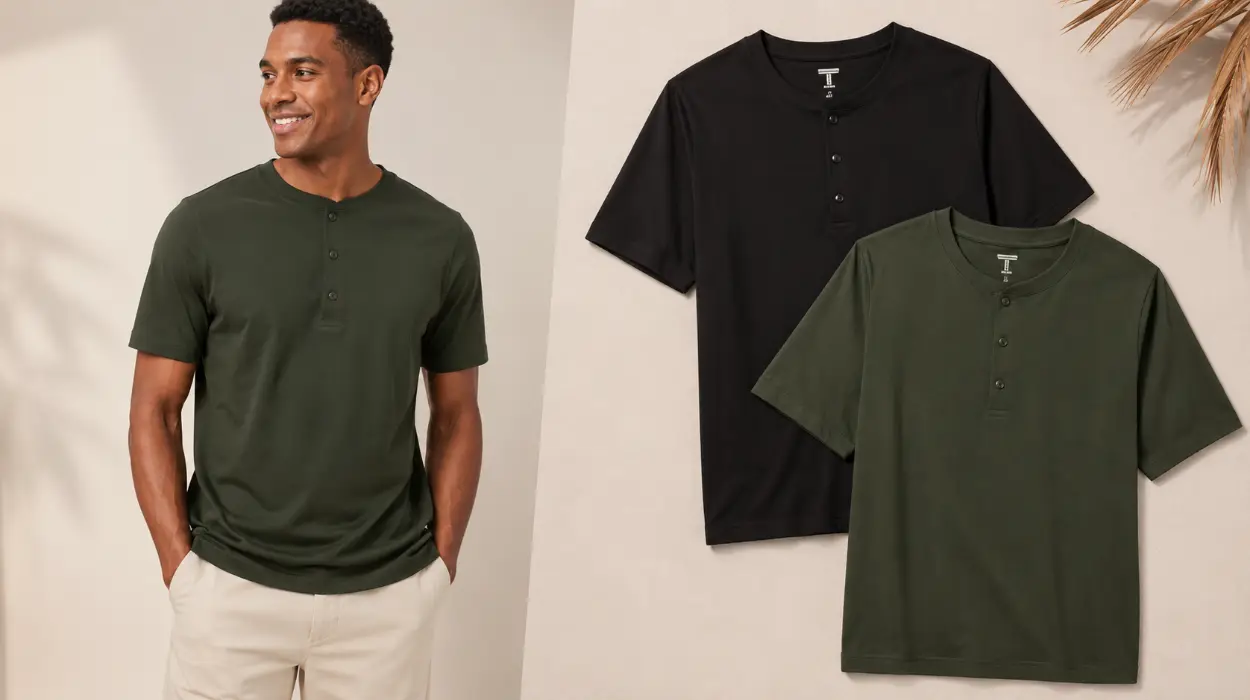 Pack de 2 camisetas de algodón Henley Amazon Essentials para hombre