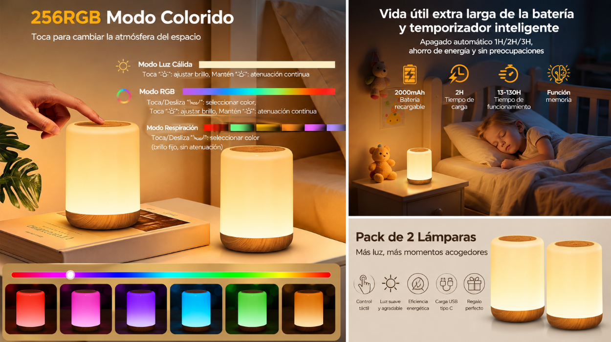 2 lámparas LED recargables con batería