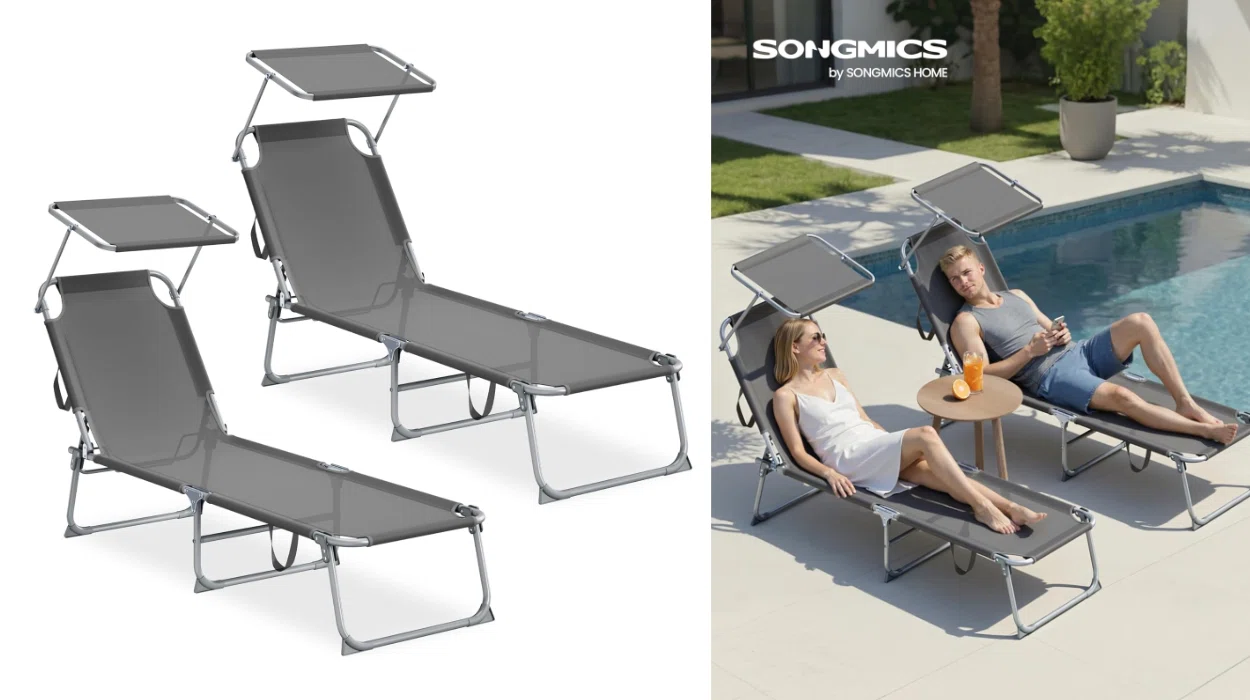 2 tumbonas SONGMICS plegables con parasol