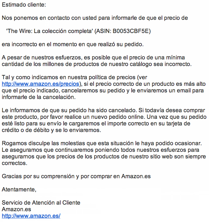 Amazon ha cancelado store mi pedido