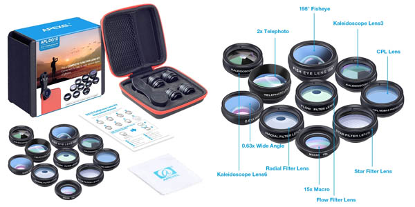 Kit de lentes universal 10 en 1 Apexel para smartphone