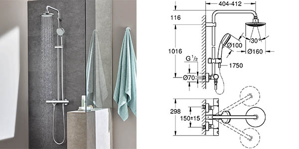 columna de ducha grohe new tempesta con termostato gran relacion calidad-precio