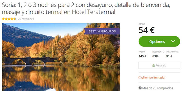 pack groupon hotel spa soria masaje circuito termal barato