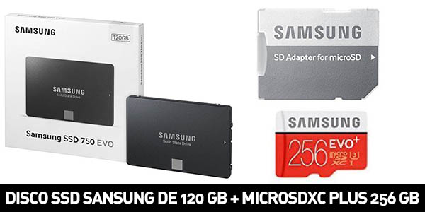 Pack de Disco SSD Samsung de 120 GB + microSDXC Plus de 256 GB