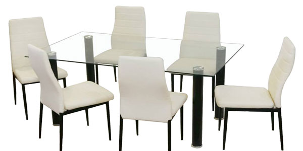 Conjunto comedor con mesa de cristal y 4 sillas en polipiel blancas baratas en ebay