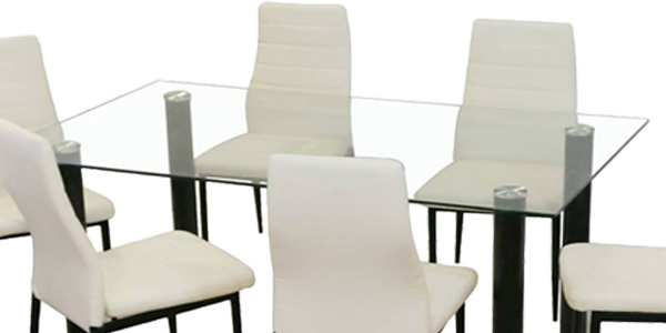 Set comedor formado pr mesa con sobre de cristal y 4 sillas de polipiel blancas baratas en eBay