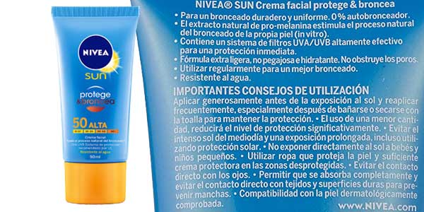 Crema facial solar Nivea Sun Protege & Broncea chollo en Amazon Belleza