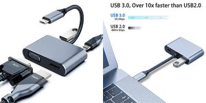 Adaptador KYYKA USB-C con HDMI, VGA y USB 3.0