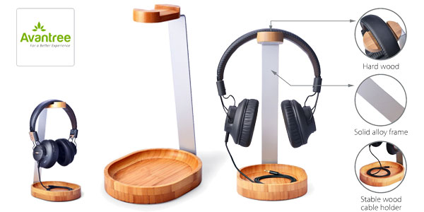 Soporte para auriculares Avantree en maderá de bambú y aluminio chollo en Amazon