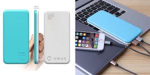 Batería externa Puridea de color celeste con 10000 mAh barata en Amazon