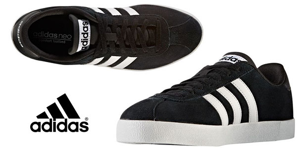 Zapatillas Adidas Neo Court Vulc de color negro y blanco baratas