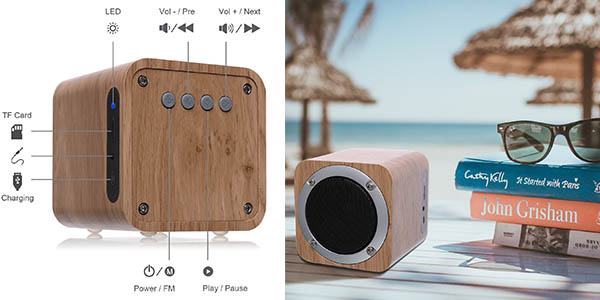 altavoz portátil diseño en madera con gran calidad de sonido chollo