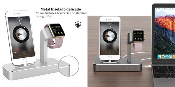 dock para iPhone y Apple Watch ideal para ocultar cables y posición para lectura sobremesa chollo