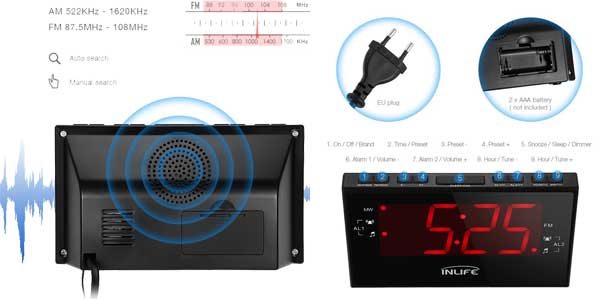 Radio Reloj Digital INLIFE con Gran Pantalla LCD barato en Amazon 