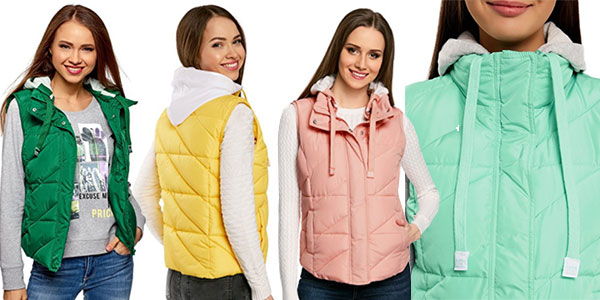 Chalecos acolchados con capucha en varios colores para mujer en oferta