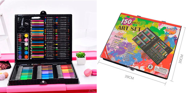 EStuche artístico con lápices, ceras, acuarelas y accesorios barato en Amazon