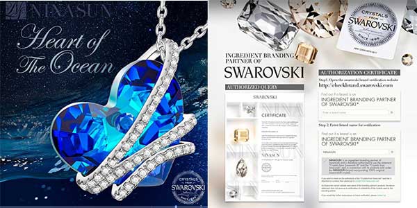 Colgante NINASUN "Corazón del Océano" en Plata de Ley con sello 925 y cristales de Swarovski chollazo en Amazon Moda