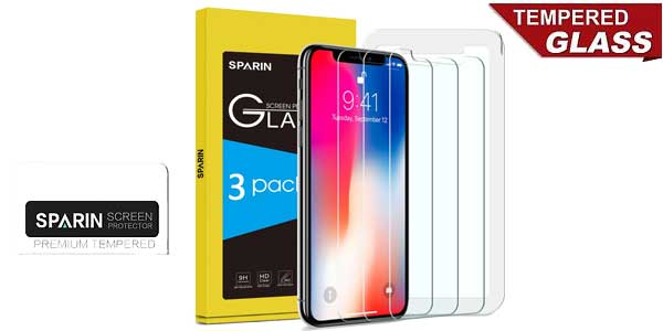 Pack de 3 Protectores de pantalla cristal templado para iPhone X Sparin baratos en Amazon 