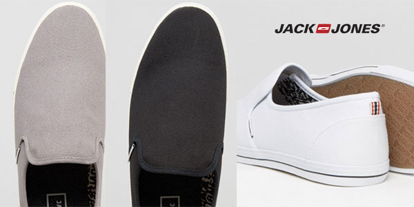 Zapatillas Jack & Jones de lona sin cordones en colores gris, blanco y negro baratas