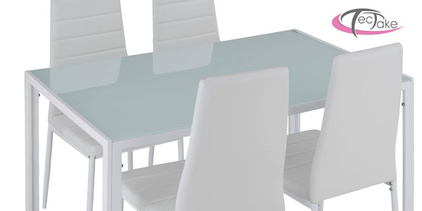 Conjunto de mesa de acero y vidrio templado y 4 sillas de comedor en negro o blanco oferta en eBay