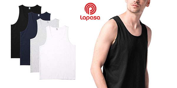 Pack de 4 camisetas de tirantes Lapasa 100% algodón para hombre chollo en Amazon