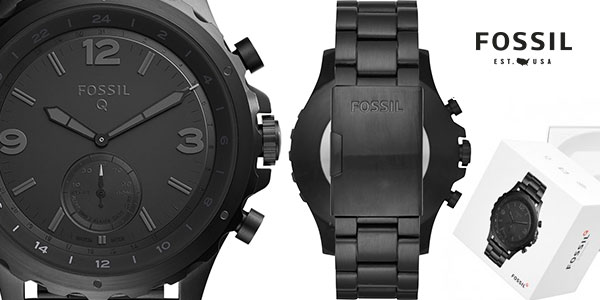 Reloj inteligente híbrido Fossil Q Nate FTW1115 negro para hombre en oferta