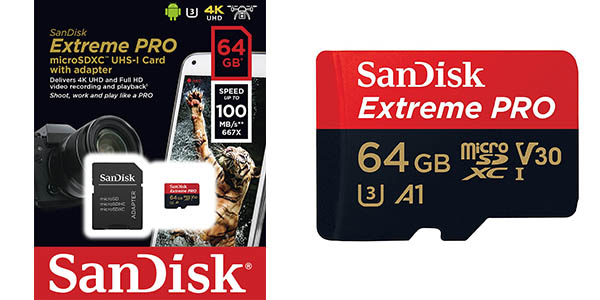 Tarjeta microSDXC SanDisk Extreme PRO 64 GB A1 + adaptador SD