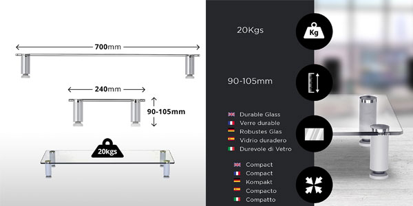 Elevador de cristal Duronic DM052-3 para monitor, PC All-In-One, iMac o Portátil chollo en Amazon