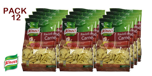 Pack de12 envases de Ravioli rellenos de Carne Knorr baratos en Amazon