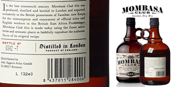 Botella de Ginebra Mombasa Club de 70 cl chollo en Amazon