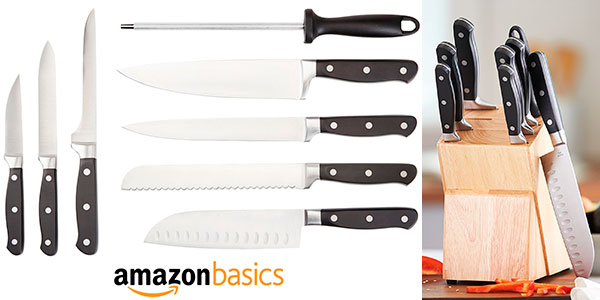Chollo Juego AmazonBasics de cuchillos de cocina (9 piezas y soporte)