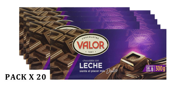 Pack de 20 tabletas de chocolate con leche Valor de 300 gr cada una barato en Amazon