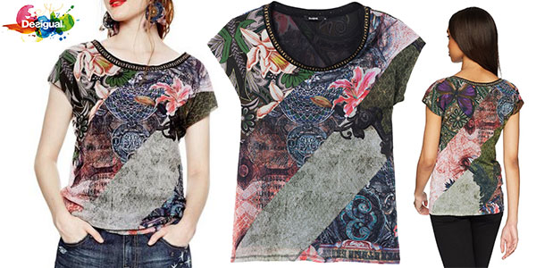 Camiseta Desigual Denes de manga corta con estampado étnico para mujer barata