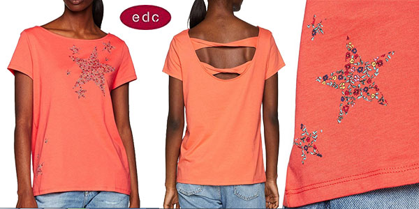 Camiseta edc by Esprit de manga corta en color coral para mujer chollo en Amazon