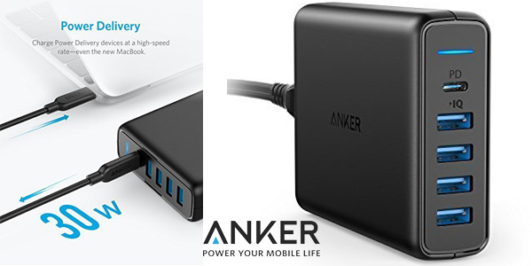 Cargador USB Anker Power Port C de 5 puertos hasta 60W barato en Amazon