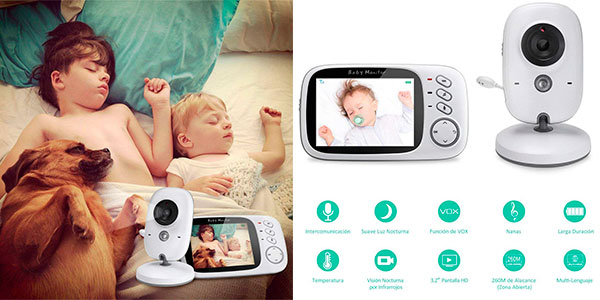 Monitor de video para bebés con cámara y audio, pantalla LCD de 3.2 pulgadas
