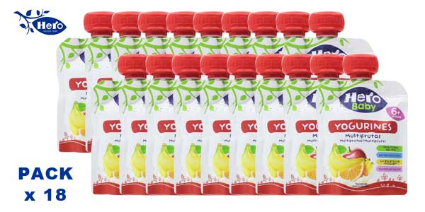 Pack de 18 x 80 gr Yogurines Multifrutas Hero Baby barato en Amazon