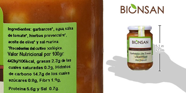 Pack 6 Botes x 220 gr Bionsan Garbanzos con Tomate a la Provenzal chollo en Amazon