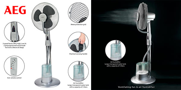 Chollo Ventilador de pie AEG 5569 LB oscilante con nebulizador de agua