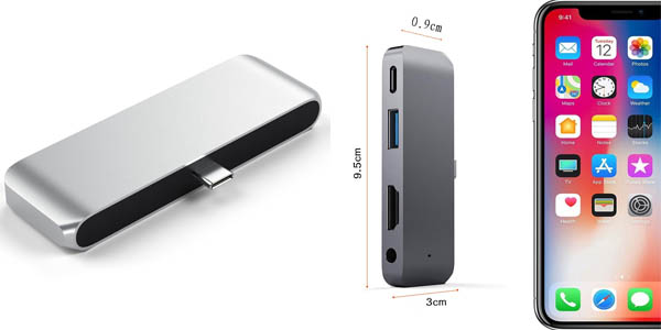 Hub USB-C para tablet con HDMI, USB 3.0, USB-C de carga y salida de audio