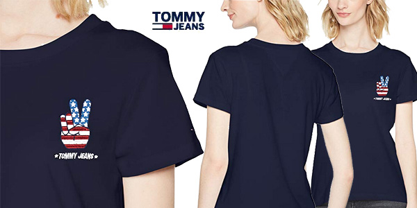 Camiseta Tommy Jeans Tjw Graphic Badge tee azul de manga corta para mujer chollazo en Amazon