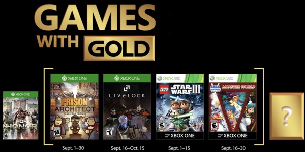 Juegos GRATIS con Gold en septiembre 2018 para Xbox One