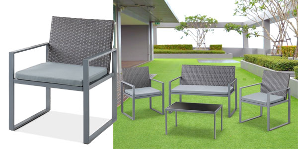 Set de 4 piezas muebles de jardín o terraza McHaus Metrópolis ratan sofa + mesita + sillas con cojin chollazo en eBay