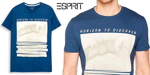 Camiseta Esprit Horizon to Discover azul de manga corta para hombre barata