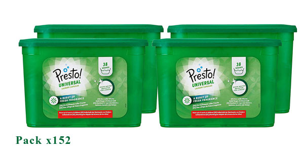 Pack Detergente en cápsulas Amazon Presto! Universal Multiusos de 152 lavados chollazo en Amazon