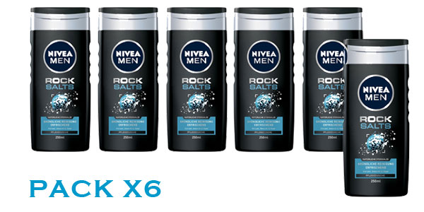 Pack x6 Gel de ducha Nivea Men Rock Salts barato en Amazon