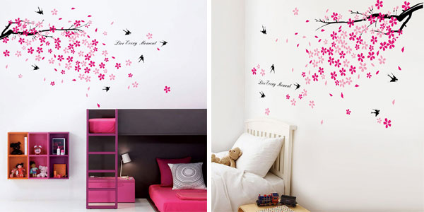 Adhesivo decorativo para la pared Walplus con diseño de árbol en flor y golondrinas barato en Amazon