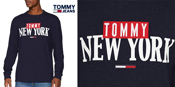 Camiseta Tommy Jeans TJM New York Long Sleeve tee de maga larga para hombre chollo en Amazon