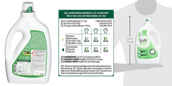 detergente líquido para ropa Presto! marca Amazon 176 dosis chollo